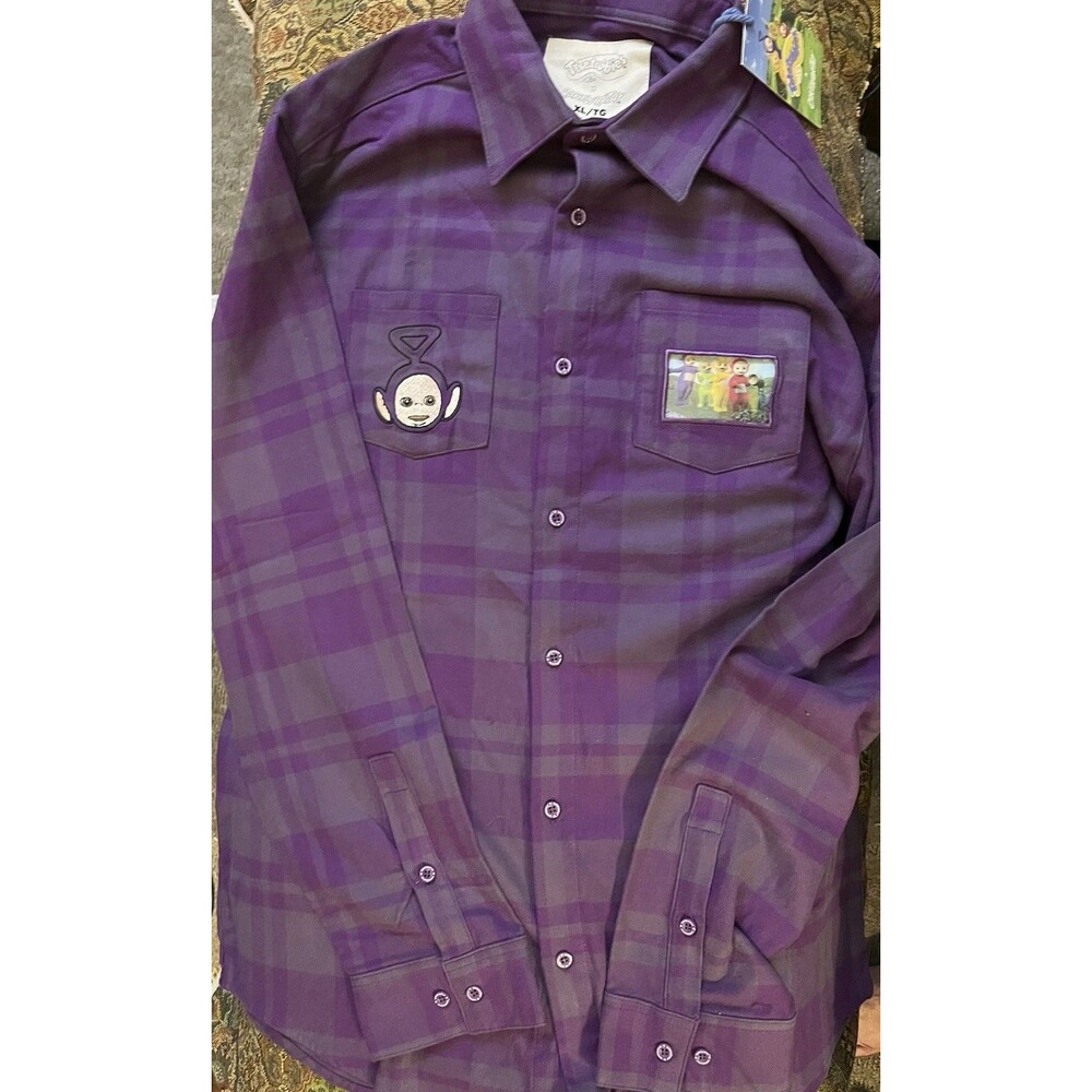 Teletubbies Shirt Purple Plaid Men Or Women Size XL